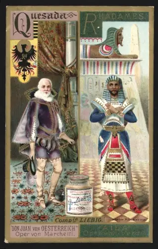 Sammelbild Liebig, Fleisch-Extrakt, Rhadames aus der Oper Aida und Quesada aus Don Juan