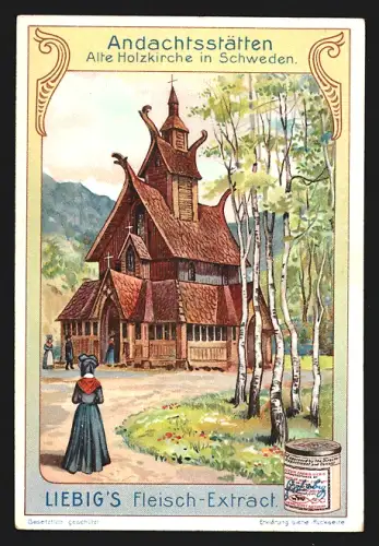 Sammelbild Liebig, Fleisch-Extrakt, Andachtsstätten, Alte Holzkirche in Schweden