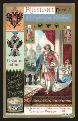 Sammelbild Liebig, Fleisch-Extrakt, Russland, St. Andreas-Orden, Ritter in höfischer Kleidung