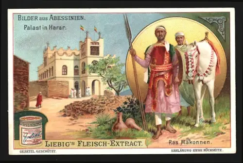 Sammelbild Liebig, Fleisch-Extrakt, Bilder aus Abessinien, Palast in Harar und Ras Makonnen