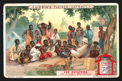 Sammelbild Liebig, Fleisch-Extrakt, Ostafrika, Ein Schauri, Beratung