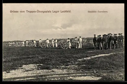 AK Lager Lechfeld, Truppen-Übungsplatz, Geschütz-Exerzieren der Artillerie