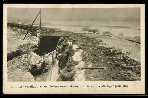AK Hochwasserschutzdamm nach Umfunktionierung in eine Verteidigungsstellung, Schützengraben