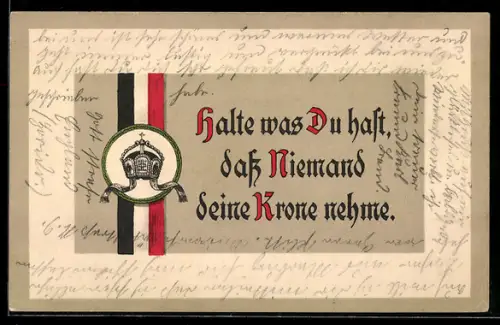 AK Spruch Halte was Du hast, dass Niemand deine Krone nehme, deutsche Kaiserkrone