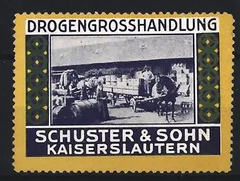Reklamemarke Kaiserslautern, Drogengrosshandlung Schuster & Sohn, Lagerarbeitsszene