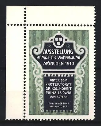 Reklamemarke München, Ausstellung bemalter Wohnräume 1910, kunstvolles Schild