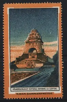 Reklamemarke Leipzig, Völkerschlacht-National-Denkmal, Monument bei Dämmerung
