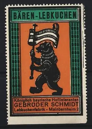 Reklamemarke Mainbernheim, Gebrüder Schmidt, Bären-Lebkuchen, Bär mit Fahne