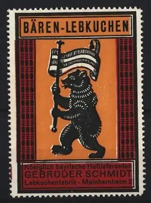 Reklamemarke Mainbernheim, Gebrüder Schmidt Bären-Lebkuchen, Bär mit Fahne