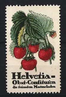 Reklamemarke Helvetia, Obst-Confitüren, Erdbeerenzweig
