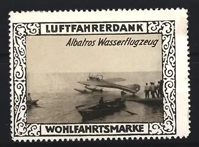 Reklamemarke Luftfahrerdank, Albatros Wasserflugzeug, Flugzeug startet auf Wasser
