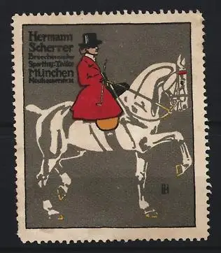 Künstler-Reklamemarke Ludwig Hohlwein, München, Hermann Scherrer Sport-Schneider, Reiterin auf Pferd