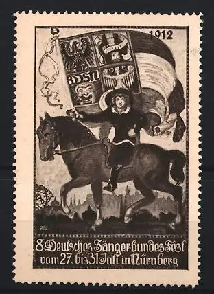 Reklamemarke Nürnberg, 8. Deutsches Sängerbundes-Fest 1912, Reiter mit Wappen