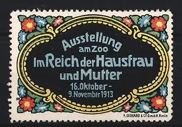 Künstler-Reklamemarke Michaelis, Berlin, Ausstellung am Zoo 1913, florales Muster