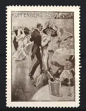 Reklamemarke Kupferberg Gold, Tanzszene mit Sekt