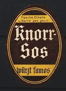 Reklamemarke Knorr-Sos, Flasche würzt famos