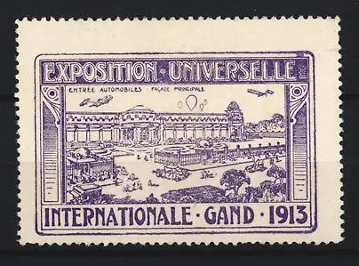 Reklamemarke Gand, Exposition Universelle, Flugzeug und Ausstellungsgelände, 1913