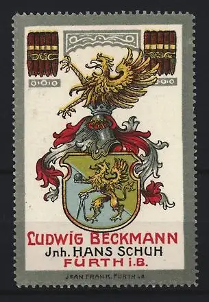 Reklamemarke Fürth, Tabakwaren Ludwig Beckmann, Wappen mit Greif