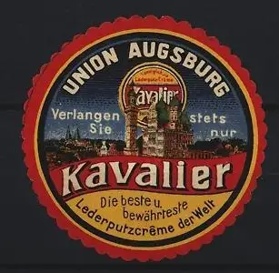 Reklamemarke Augsburg, Kavalier Lederputzcréme Union, Ortsansicht