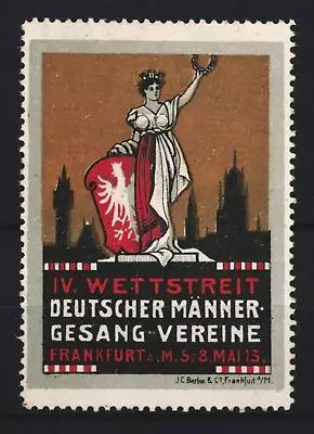Reklamemarke Frankfurt, IV. Wettstreit Deutscher Männergesang-Vereine 1913, Frau mit Kranz