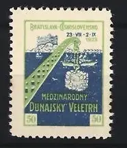 Reklamemarke Bratislava, Medzinárodný Dunajský Veletrh 1923, Burg und Brücke