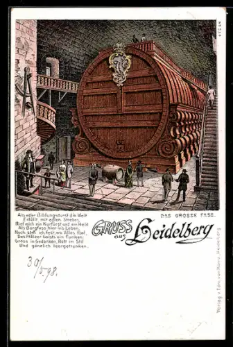 Lithographie Heidelberg, Das grosse Fass im Schloss