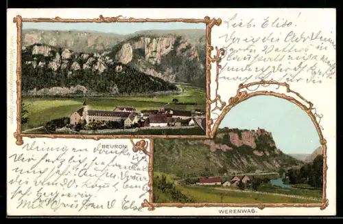 AK Beuron, Kloster Beuron, Burg Werenwag, Donaudurchbruch