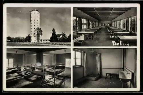AK Konstanz am Bodensee, Jugendherberge, Speisesaal, Schlafsaal, Duschraum, Wasserturm