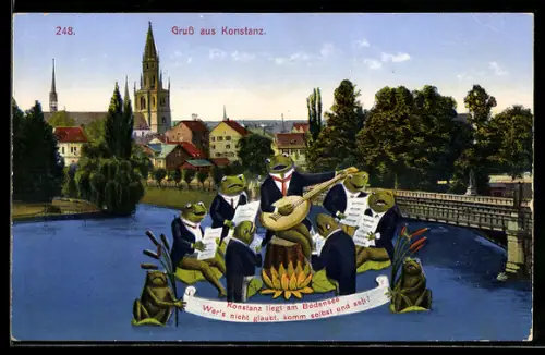 AK Konstanz, Ortsansicht mit Münster und Froschkapelle auf dem See