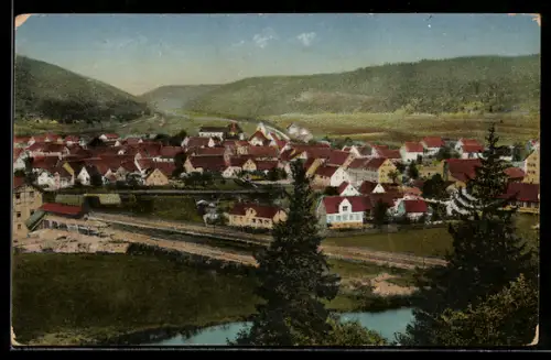 AK Immendingen, Ortsansicht mit Bahnlinie und Fluss