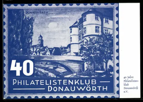 AK Donauwörth, 40 Jahre Philatelistenklub, Jubiläumskarte 1976, Stadtansicht