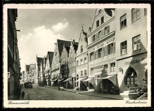 AK Donauwörth, Reichsstrasse mit Geschäftshäusern