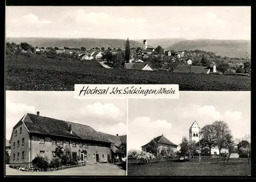 AK Hochsal /Säckingen, Ortsansicht, Kirche, Gasthaus