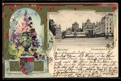 Passepartout-Lithographie München, Künstlerhaus, Synagoge und Wappen