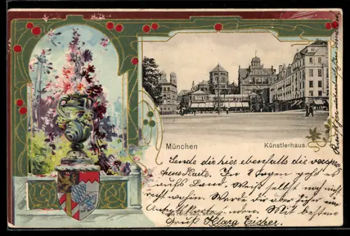 Passepartout-Lithographie München, Künstlerhaus, Synagoge und Wappen
