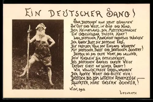 AK Alter Mann mit Bart und Fellbekleidung am Waldrand, Ein deutscher Sang! Exzentriker