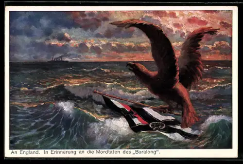 AK Adler mit Reichskriegsflagge, U-Boot U27, Erinnerung an die Mordtaten des Baralong
