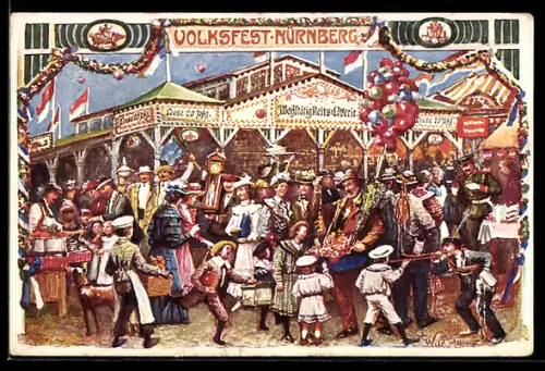 Künstler-AK PP15D58 /02 Nürnberg, Treiben auf dem Volksfest
