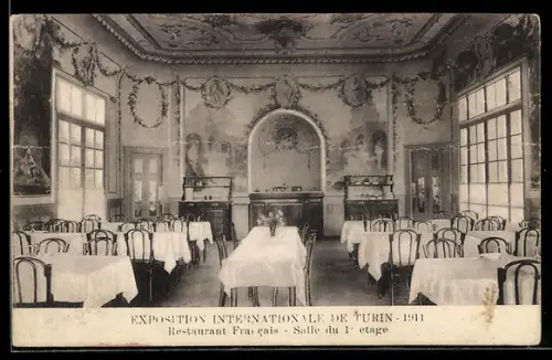 AK Turin, Exposition Internationale 1911, Restaurant Francais, Salle du 1 etage