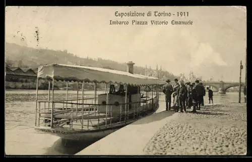 AK Torino, Esposizione 1911, Imbarco Piazza Vittorio Emanuele