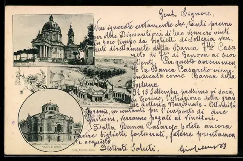 AK Torino, Exposizione Italiana, Ingresso Principale, Chiesa Reale di Superga, Padiglione dei Concerti