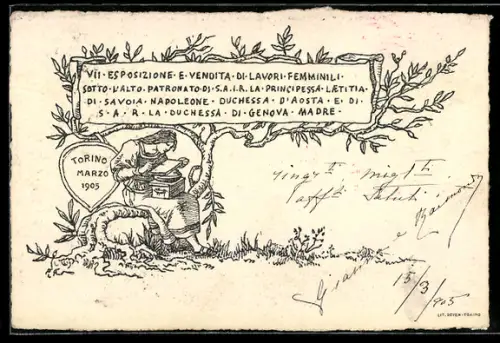 Künstler-AK Torino, VII Esposizione e Vendita di Lavori Femminili sotto l` alto Patronato di S. A. i. R. 1905