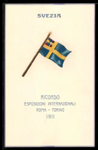 Künstler-AK Roma-Torino, Esposizioni Internazionali 1911, Svezia, Flagge