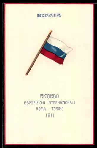 Künstler-AK Roma-Torino, Esposizioni Internazionali 1911, Russia, Flagge
