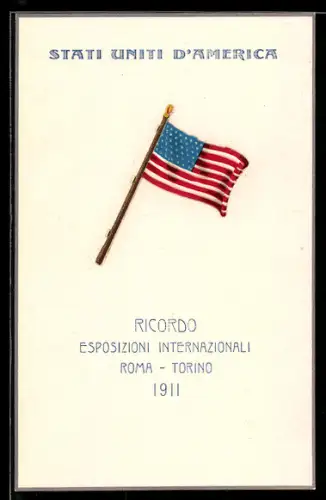 Künstler-AK Roma-Torino, Esposizioni Internazionali 1911, Stati Uniti d`America, Flagge