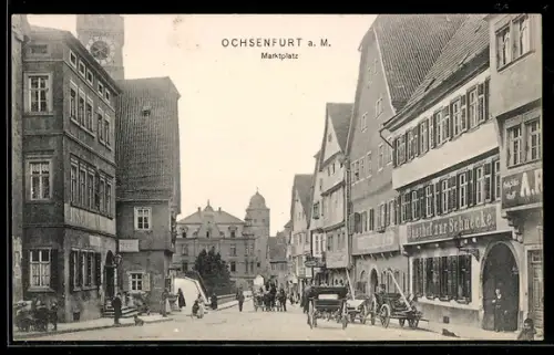 AK Ochsenfurt a. M., Marktplatz mit Gasthof zur Schnecke