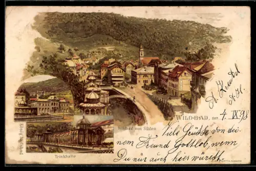 Künstler-AK Wildbad, Trinkhalle, König Karlsbad