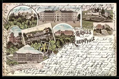 Lithographie Merzalben, Burg Altleiningen, Haardter Schloss, Gräfenstein