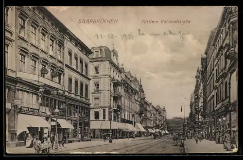 AK Saarbrücken, Partie in der Mittleren Bahnhofstrasse