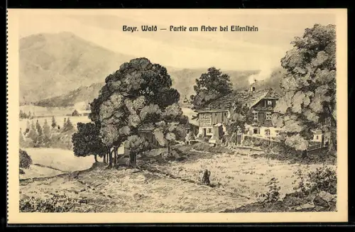 Künstler-AK sign. Hans Pernat: Eisenstein /Bayr. Wald, Ortspartie am Arber